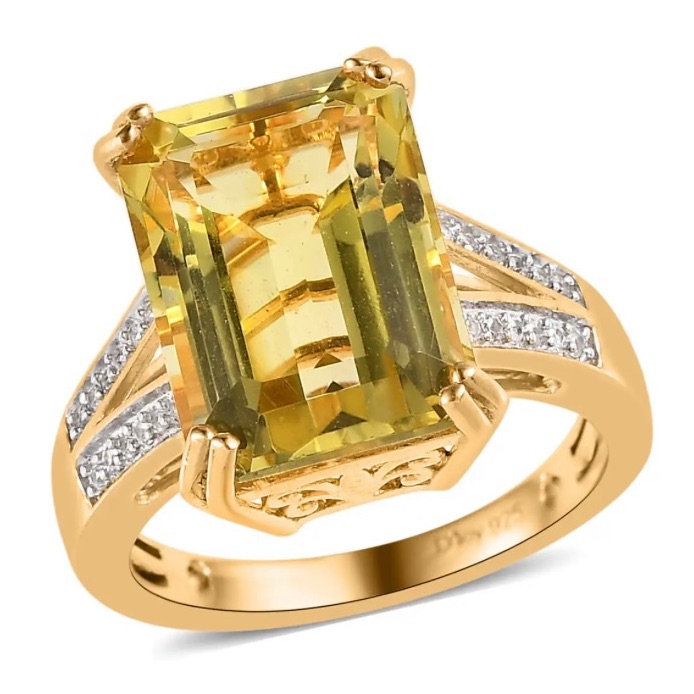 Nwt Oro Verde Quartz & White Zircon Ring In 14kyg Over .925 Sterling Silver